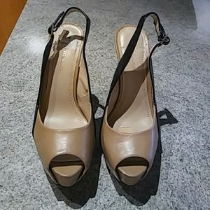 BCBG color block sling back pumps.